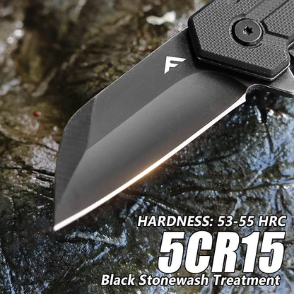 FLISSA 4.5" G10 handle folding knife, FLISSA Folding Knife, 4" Small Pocket Knife with Bottle Opener and Slotted Screwdriver, Dual Craftsman Handle, EDC Pocket Knife for Hunting, Survival, Camping and Outdoor Activities, Black