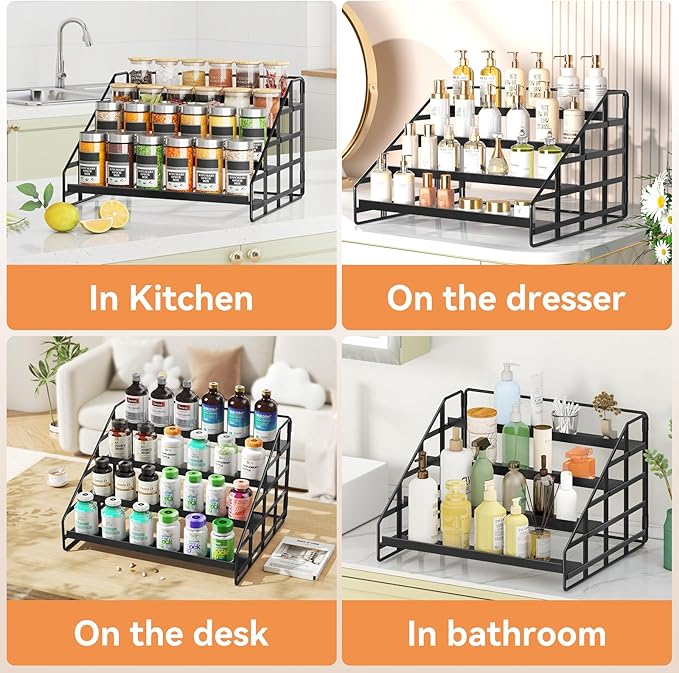 Bunoxea Spice Rack 4 Tier Kitchen Cabinet Organizer, Countertop Spice Rack