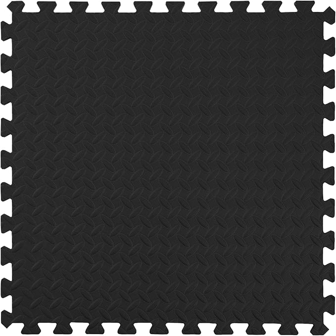 IncStores 1/2 Inch Thick Diamond Soft Foam Flooring Tiles | High-Density Interlocking Foam Tiles for Rugged Style in Your Home Gym, Playroom, and More | Black, 16 Tiles