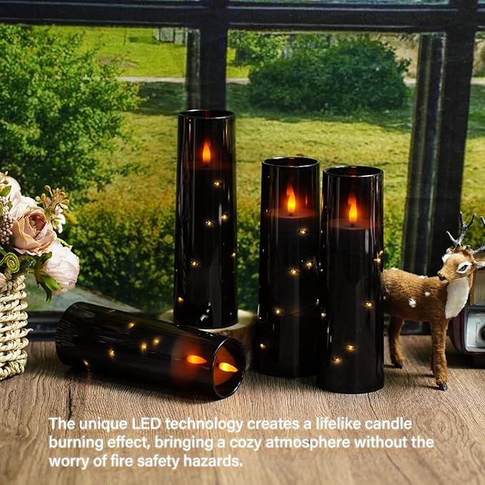 Flameless Candles with Embedded Star String, Battery Operated LED Pillar