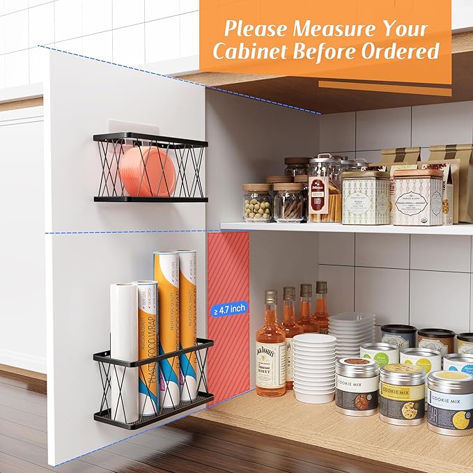 BasicForm 4 Pack Metal Kitchen Inside Cabinet Door Organizer, Adhesive Lid