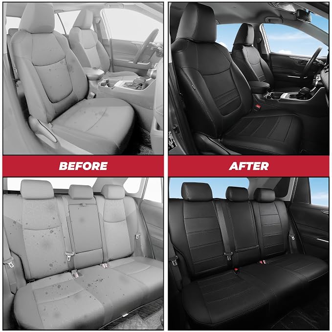 FREESOO RAV4 Seat Covers Full Set Custom Fit for Toyota Rav4(Only Hybrid) 2019 2020 2021 2022 2023 2024 2025 LE/XLE/XLE Premium/Limited, Faux Leather Car Seat Cover, Airbag Compatible, Black
