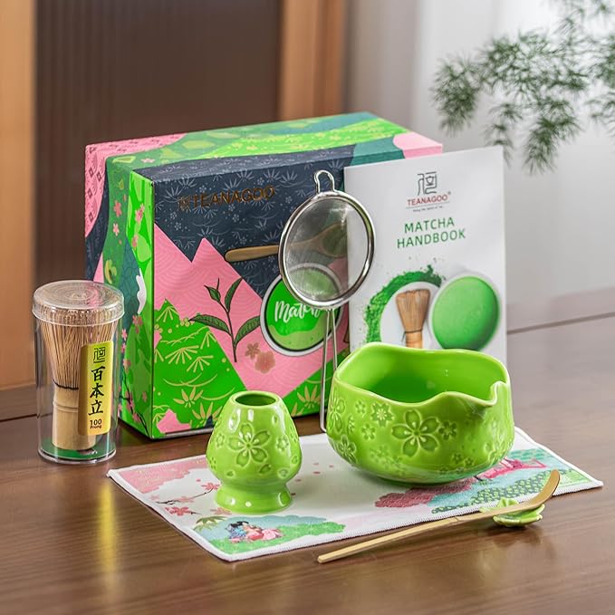TEANAGOO 7-PCS Green Matcha Whisk Set, Complete Ceremony Start Kit, Ceramic