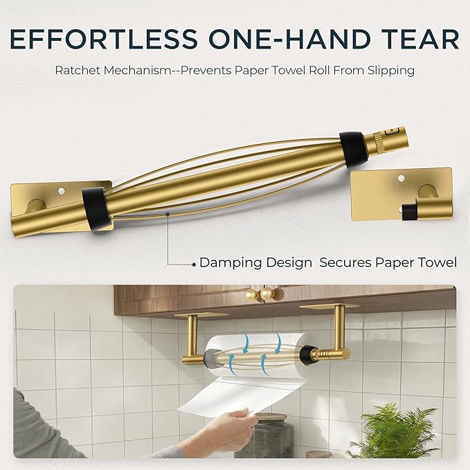 FORIOUS Paper Towel Holder Under Cabinet, Single Hand Operable