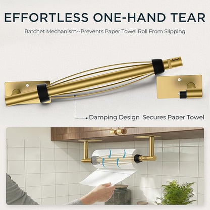 FORIOUS Paper Towel Holder Under Cabinet, Single Hand Operable