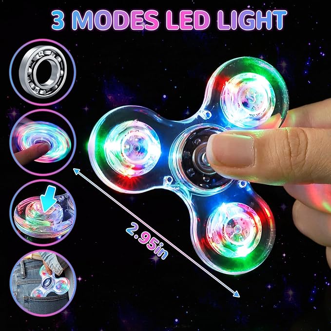 Fidget Spinner for Kids Adults, Light up Sensory Fidget Toys for Kids 4-8-12, Classroom Prizes LED Glow in The Dark Hand Spinner for ADHD Autism Boys Girls 3-5 Christmas Stocking Stuffers Gifts