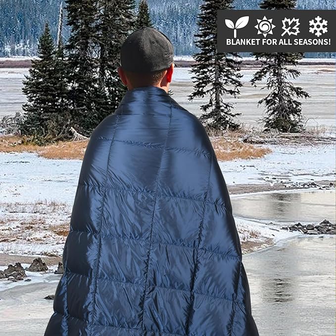 Down Camping Blanket, Muti-Use Outdoor Travel Blanket, Puffy Sleeping Bag Blanket, Waterproof Packable Backpacking Quilt for Camping, Travel, Airplane, Hiking, Picnic, 55''x79''