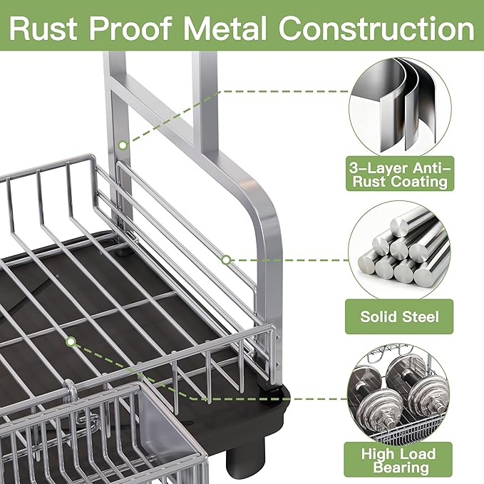 romision 2 Tier Compact Stainless Steel Dish Drainers Drying Rack