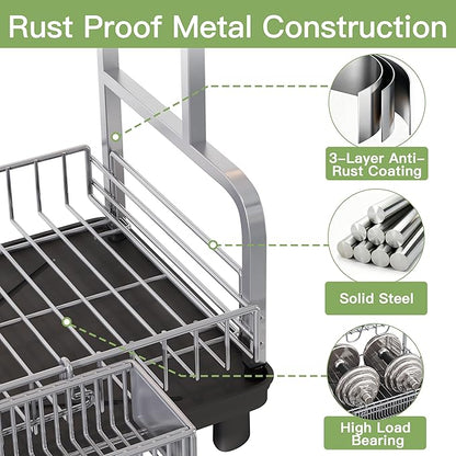 romision 2 Tier Compact Stainless Steel Dish Drainers Drying Rack