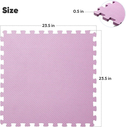 Home Gym Mat, Puzzle Exercise Mat, EVA Interlocking Foam Floor Tiles for Home Workout Equipment and Kids' Play Areas - Blue, 24 in x 24 in x ½ in - (Pink, 12 Pack (48 SQ FT))