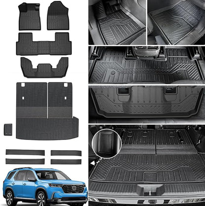 Floor Mats Cargo Mat for Honda Pilot 2026 2025 2024 2023, All Weather TPE Cargo Liner Trunk Mat with Backrest Mat Door Sill Protectors Car Accessories for Pilot (Floor Mats Set)