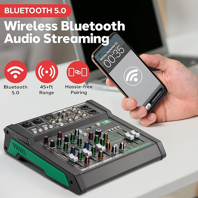 Pyle 6-Channel Audio Mixer, USB Interface, MP3 Compatible, XLR Inputs and LED