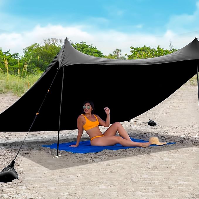 Red Suricata Family Beach Tent & Canopy, UPF50 Sun Shade, 4 Aluminum Poles, Sand Shovel, Medium Portable Sun Shelter (Medium, Black)