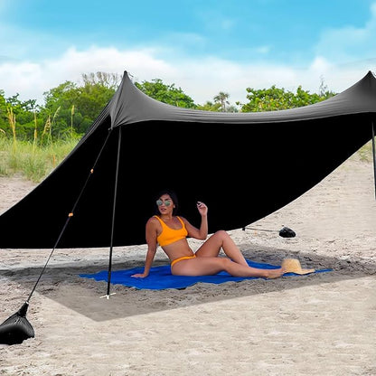 Red Suricata Family Beach Tent & Canopy, UPF50 Sun Shade, 4 Aluminum Poles, Sand Shovel, Medium Portable Sun Shelter (Medium, Black)
