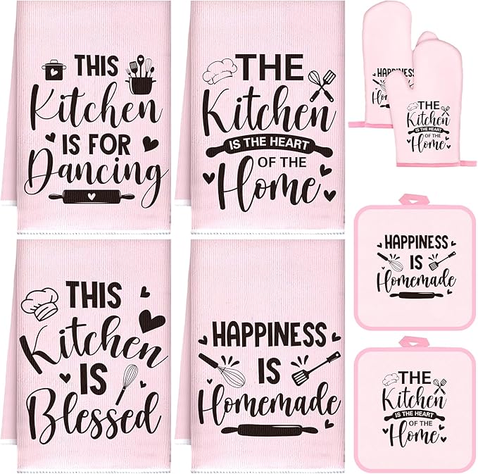 Leinuosen 8 Pcs Kitchen Towels and Oven Mitts Sets Pot Holders Dishcloths Set