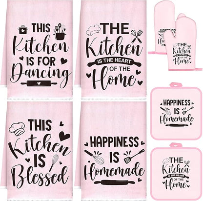 Leinuosen 8 Pcs Kitchen Towels and Oven Mitts Sets Pot Holders Dishcloths Set