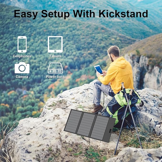 45W Portable Solar Panel Charger with USB-C, USB-A and DC Outputs 18V Foldable IP67 Waterproof Solar Panels with an Adjustable Kickstand, Mini Charger for Phones, Power Bank, Camping, Hiking, Outdoor