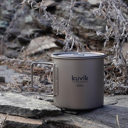 Kuvik Titanium Pot with Lid 650ml (22 oz) - Ultralight and Compact Pot for Backpacking, Camping, and Survival