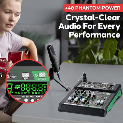 Pyle 6-Channel Audio Mixer, USB Interface, MP3 Compatible, XLR Inputs and LED