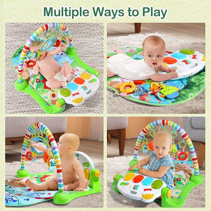 CUTE STONE Baby Gym Play Mat, Play Piano Gym with Tummy Time Activity Mat, Musical Activity Center for Infants Toddlers