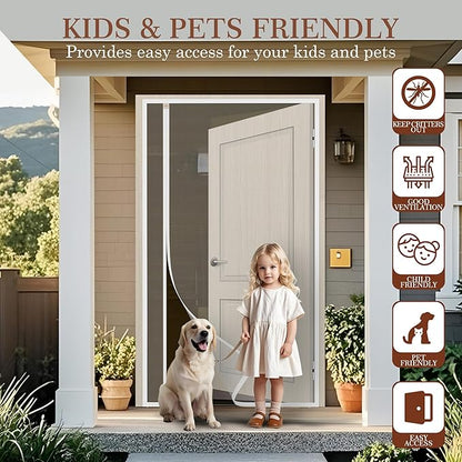 Yotache Reversible Left/Right Opening Magnetic Screen Door Fits 48 x 96 inch