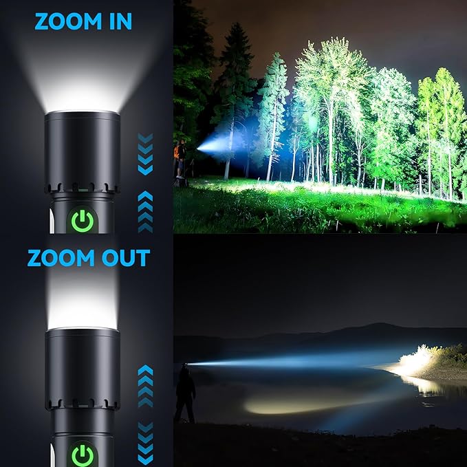Magnetic Flashlight Rechargeable,2000LM 5000mAh Flashlights High Lumens with 9 Modes,Waterproof, Adjustable,Powerful Flash Light,Multi-Flashlights for Home,Car,Hiking,Camping