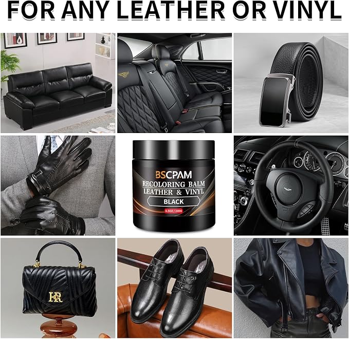 Black Leather Recoloring Balm,Leather Couch Scratch/Stain Remover,Leather Repair kit for Vinyl Furniture and Car Interior,Leather Dye Paint for Scratched and Faded Leather Couches