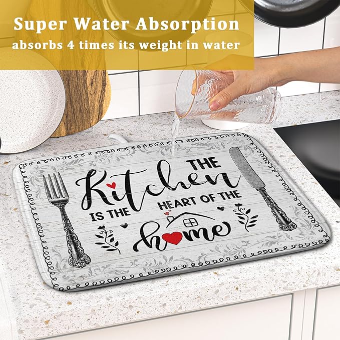 White Kitchen Dish Drying Mat 16x18 Inch Knife Fork Dish Drainer Rack Mats