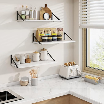Axeman Deep Floating Shelves | 24 Inch White Wall Shelves Set of 2 | 10 Inch