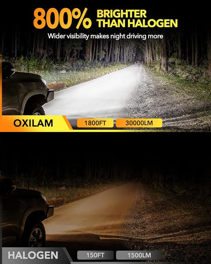 OXILAM 9006 HB4 Fog Light Bulbs, 30000LM Super Bright 800% Brightness, 9006 6500K Cool White Bulbs, Plug-and-Play, Canbus Ready, Pack of 2