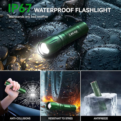 LETMY Tactical Flashlight - 2 Pack Bright Military Grade LED Flashlights High Lumens - Portable Handheld Flash Light, 5 Modes Zoomable Waterproof Flashlights for Home Emergency Camping- Green