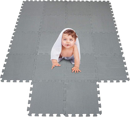 meiqicool Foam Play Mat Thick Soft EVA Interlocking Foam Floor Mats Children Yoga Exercise Multi Jigsaw Puzzle Blocking Board Kids Playmats Play Grey 18 Piece L