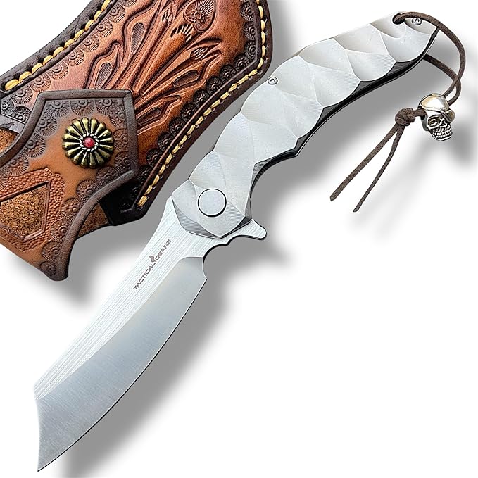 TACTICAL GEARZ Custom Titanium Pocket Folding Knife, Solid Tc4 Titanium Handle, CPM-D2 Steel DAO Blade. (Zeus Beast Bundle)
