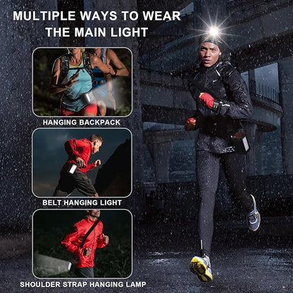 Kitness Powerful Separation LED Headlamp Portable Rechargeable Multifunction Headlight with External Side Light for Camping Hunting Fishing Outdoor (White Light)