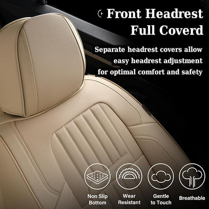 Coverado Front and Back Seat Covers for Cars, Automotive Seat Covers for Trucks, Nappa Leather Car Seat Covers, 5 Seats Waterproof Carseat Protector Car Seat Cover Beige, Universal Fit for Most Cars