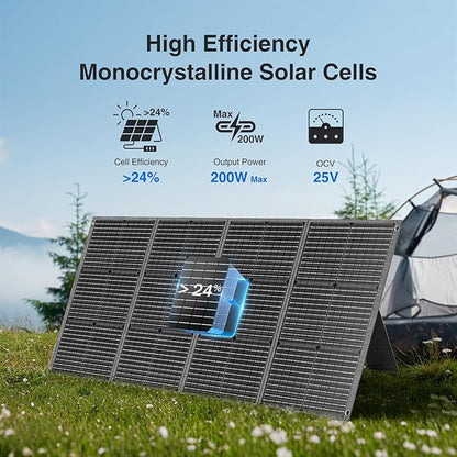 MARBERO 200W Portable Solar Panel for Power Station & DC Devices 200 Watt Foldable Solar Charger >23% High Efficiency IP68 Waterproof Compatible with Solar Generator for Camping RV Outdoor Cloudy