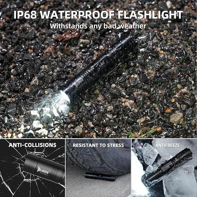 WUBEN L50 Tactical Flashlight, 1200 High Lumens Flashlight Rechargeable, LED Flash Light IP68 Waterproof with 5 Mode, EDC Handheld Flashlight for Home Camping Emergencies, Tool Gifts for Men