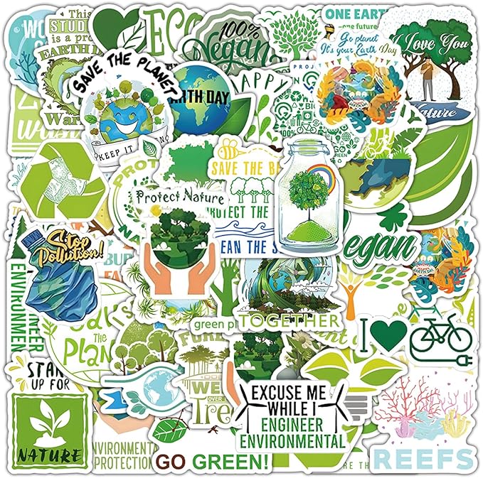100PCS Environmental Protection Stickers, Save Planet Earth Stickers for Student Vinyl Waterproof for Water Bottle Laptop Luggage Guitar Gifts for Teens Girls Kids Adult Students