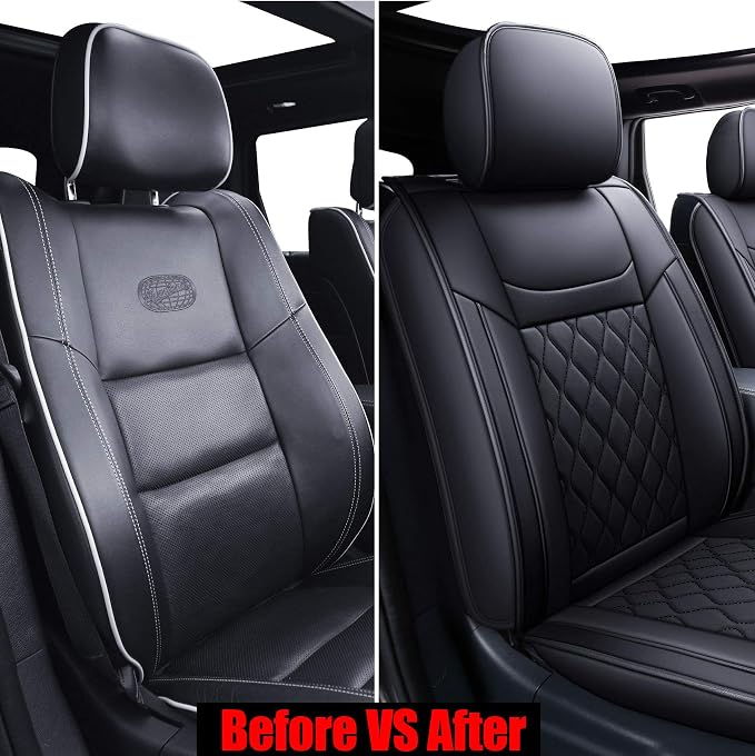 Huidasource Grand Cherokee Seat Covers, Waterproof Leather Customized Car Seat Cushion Covers, Full Set Seat Protectors Compatible with Jeep Grand Cherokee 2011-2022 (5 Pcs Full Set/Black)