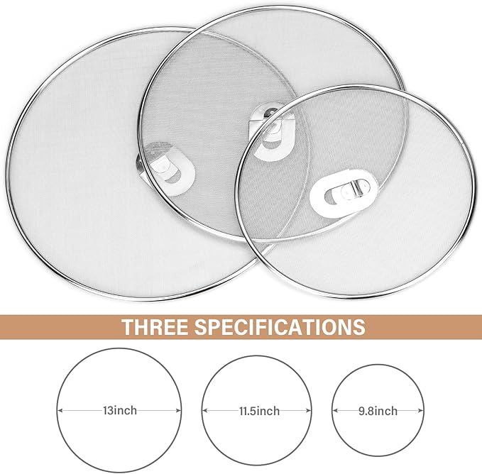 3 Pack Splatter Screen for Frying Pan 13" 11.5" 9.8" Stainless Steel Grease