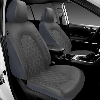 CAROMOP Luxury PU Leather Car Seat Covers Front Set - Anti-Stain Waterproof Automotive Seat Covers for Cars - Universal Car Interior Covers Seat Protectors for Sedans SUVs Pick-up Trucks (Gray)