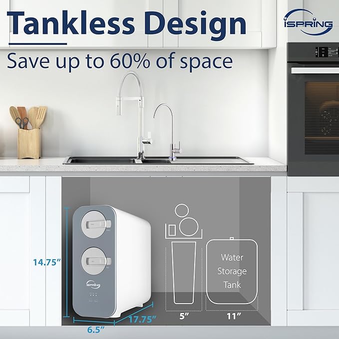 iSpring RO800G Tankless Reverse Osmosis System, 800 GPD Under Sink Water Filter