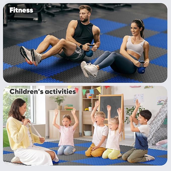 Home Gym Mat, Puzzle Exercise Mat,EVA Interlocking Foam Floor Tiles for Home Workout Equipment and Kids' Play Areas - Blue, 24 in x 24 in x ½ in - 32 Tiles (Blue, 32 Pack 128 sq ft)