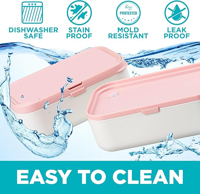Double Premium Bento Box Adult, 67 fl oz BPA-Free - Dusty Pink Stackable Lunch Box with Leak-Proof Lids & Dividers, Perfect for Meal Prep, Lunches & Portion Control