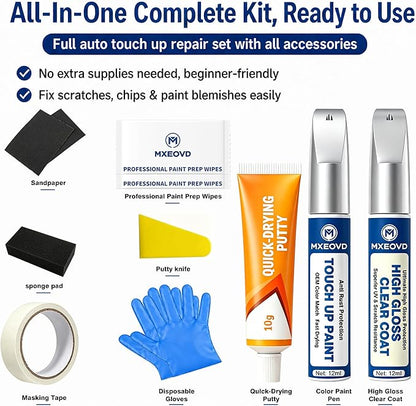 Pewter Metallic(1D4) Touch Up Paint Compatible with Toyota, All in One Car Scratch Repair Kit with Primer Putty & Clear Coat, Complete Sanding Tools Set for Scratches Chips Nicks