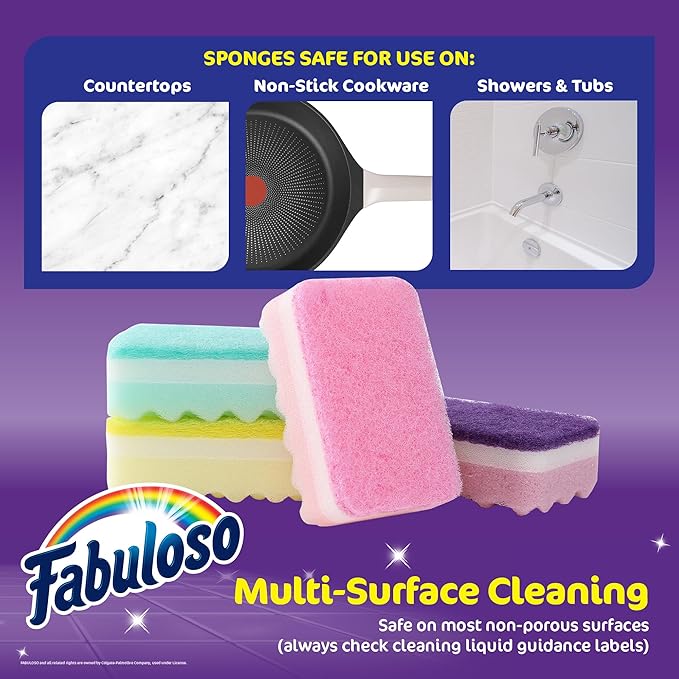 Fabuloso Scratch-Free Kitchen Dish Sponges, Rainbow Cellulose Scrubber Sponge