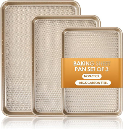 Baking Sheet Pan Set of 3, Nonstick Carbon Steel Cookie Sheets