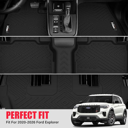Floor mats for 2020-2025 2026 Ford Explorer 7 Seats Trunk Mat with Backrest Mat All Weather TPE Rubber Cargo Liner for 2020 2021 2022 2023 2024 2025 2026 Ford Explorer Accessories