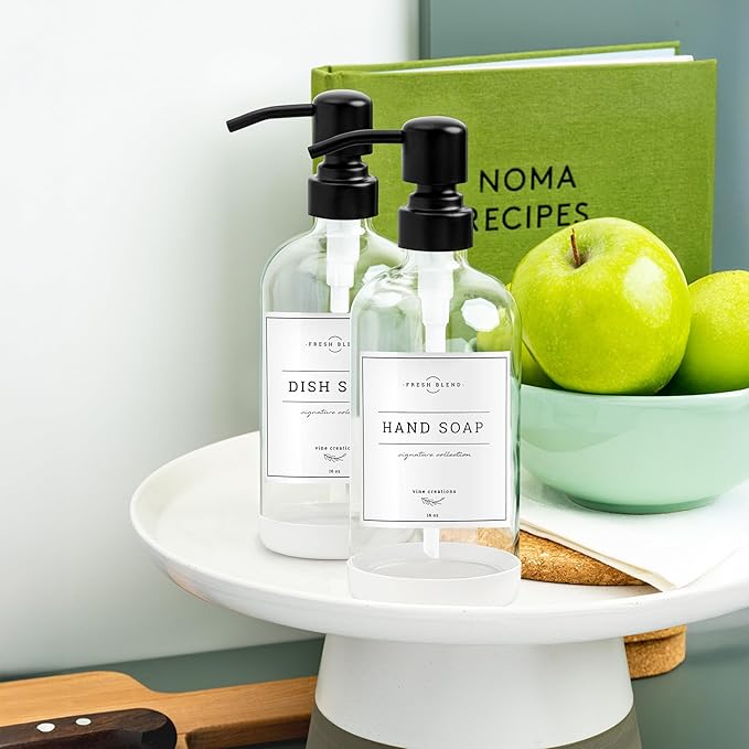 Vine Creations Clear Glass Soap Dispenser, 2 Pack Kitchen Soap Dispenser Set
