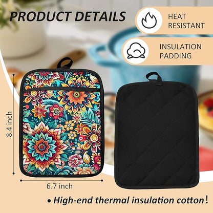 Vibrant Mandala Floral Pot Holders